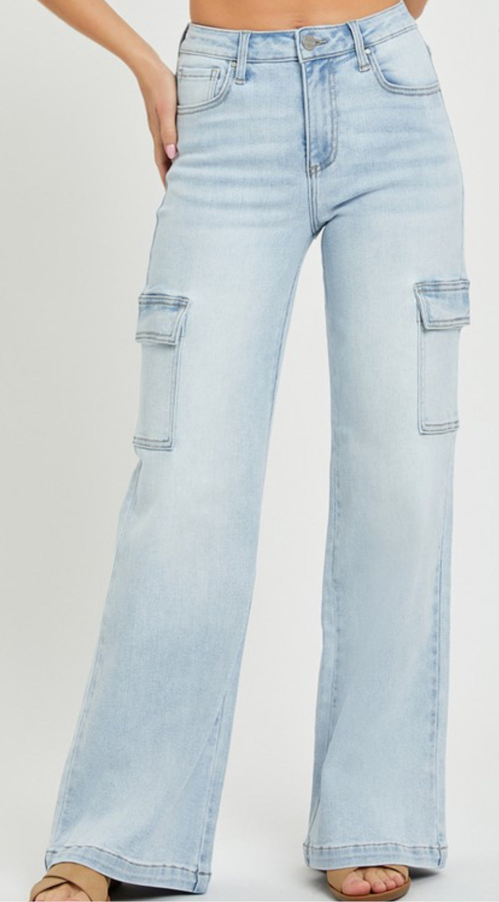 Light Wash High Rise Wide Cargo Jeans