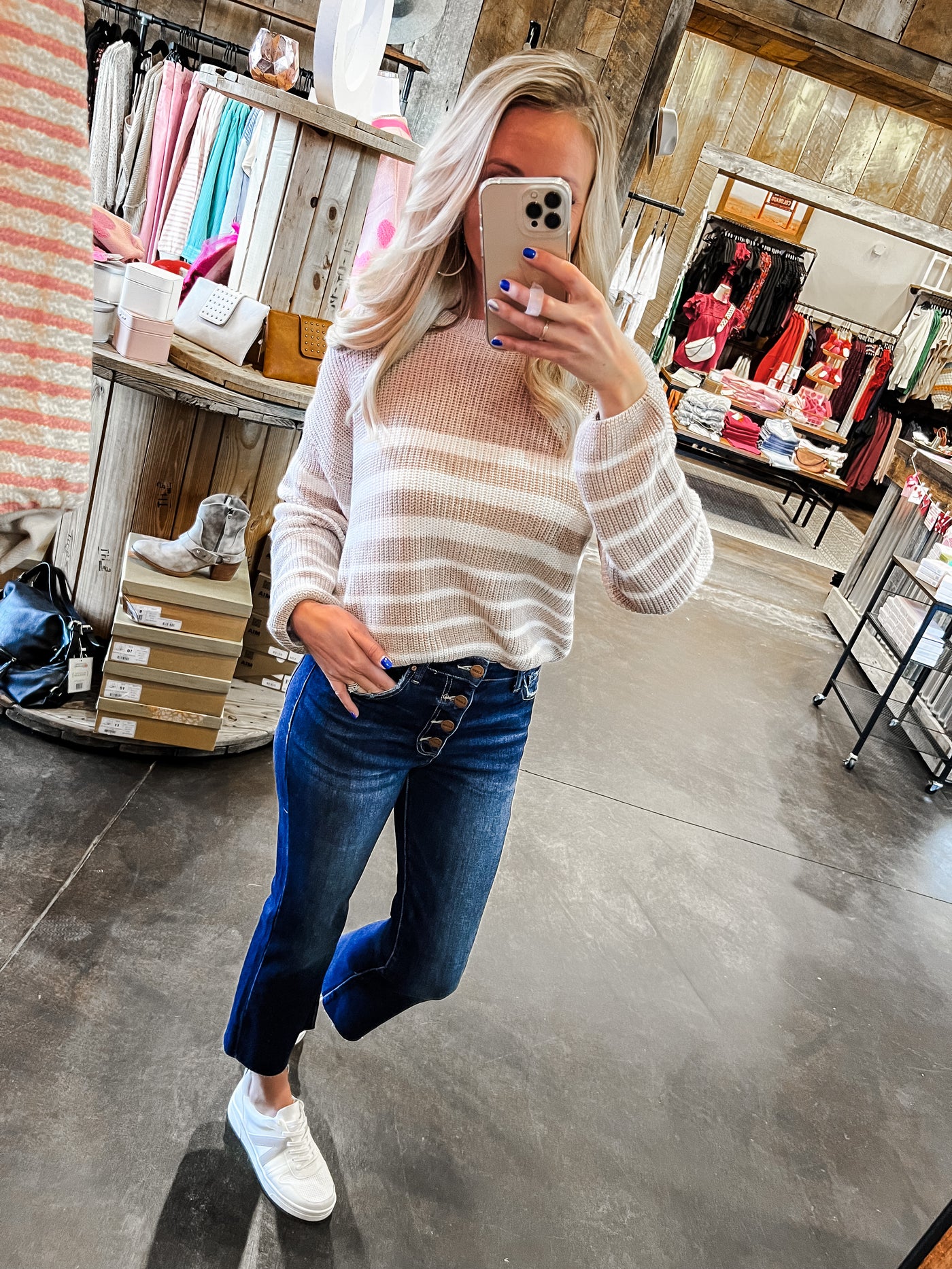 Taupe Knit Striped Sweater