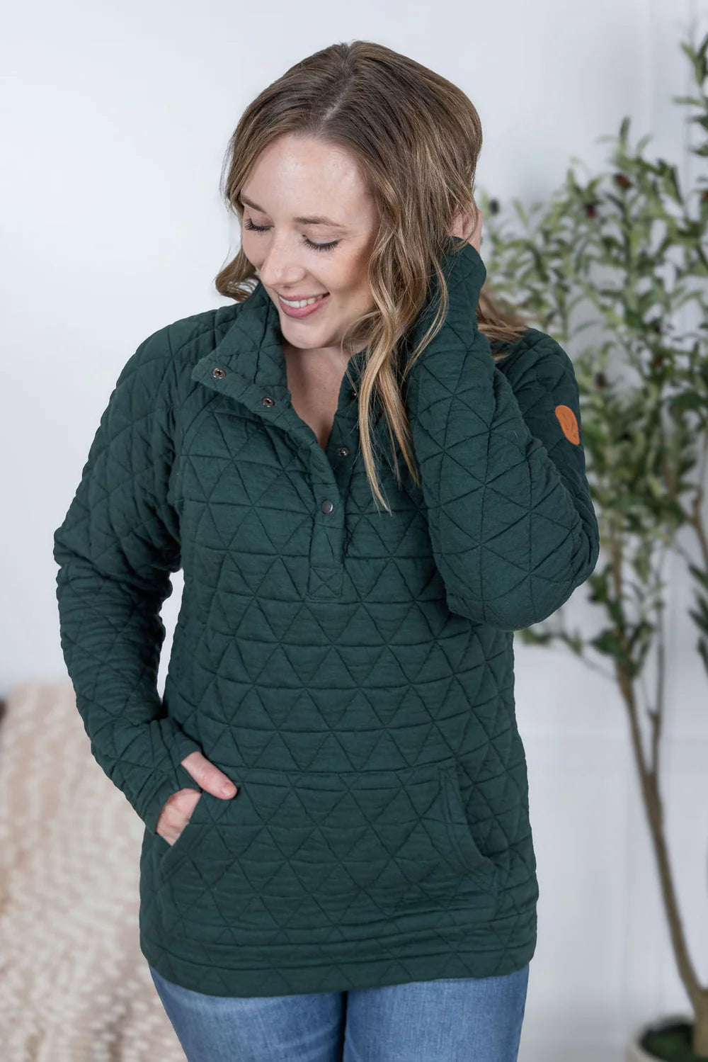 Geometric Snap Pullover- Hunter Green