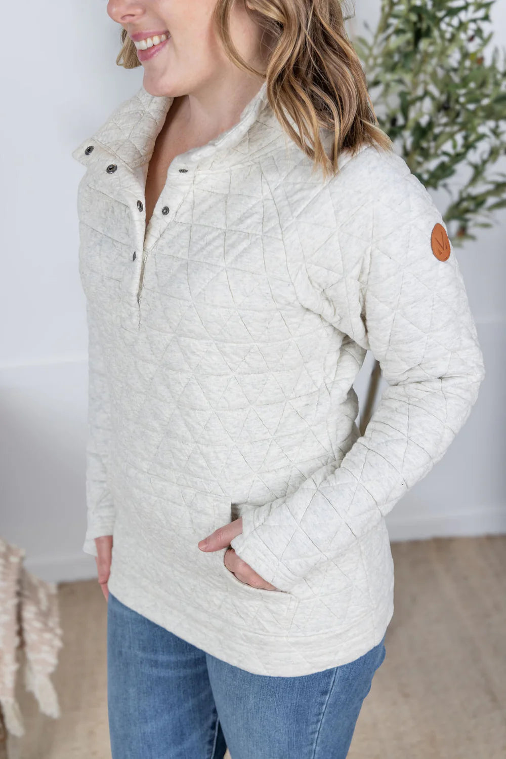 Geometric Snap Pullover- Oatmeal