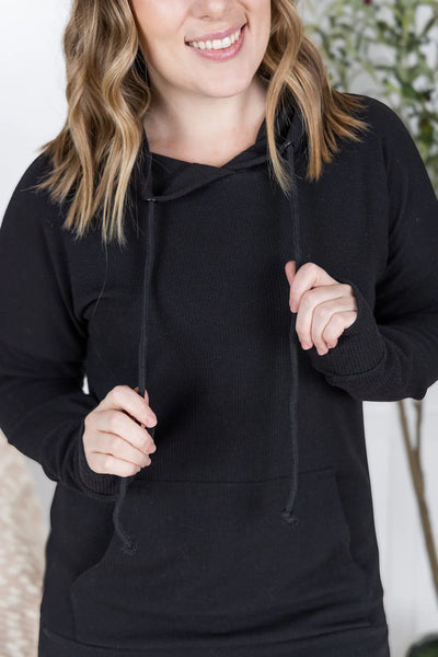 Kacey Ribbed Hoodie- Black