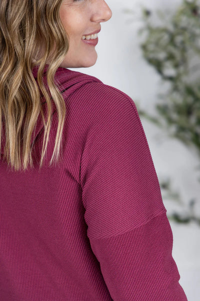 Kacey Ribbed Hoodie- Mulberry