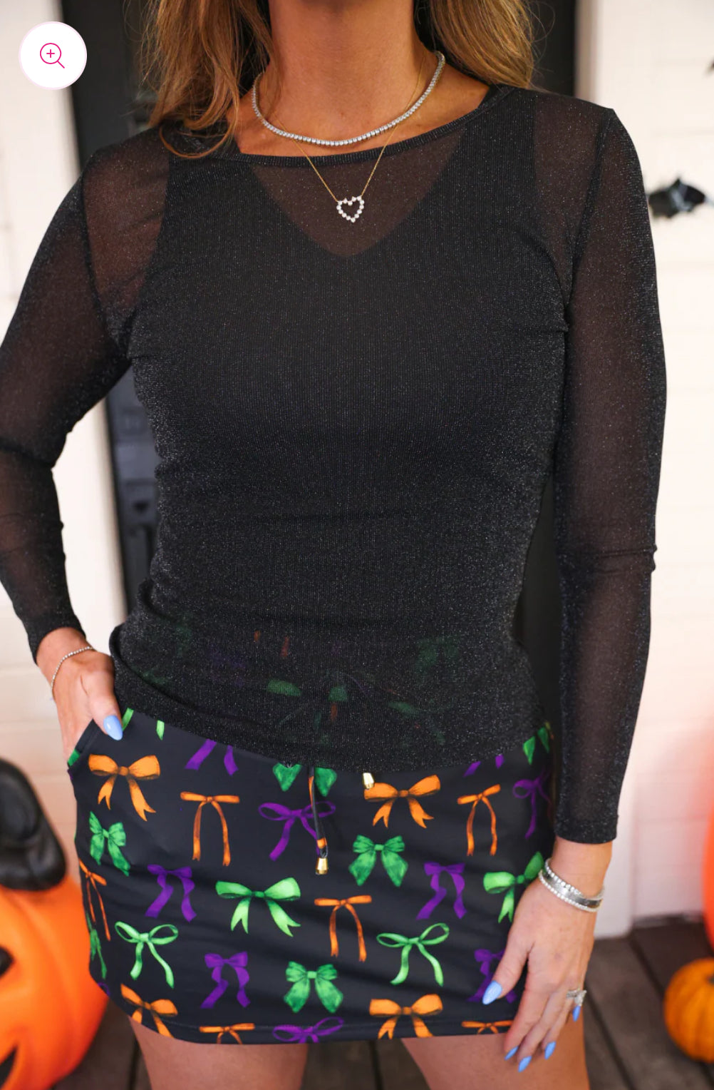Mallory Mesh Glitter Top Black 8.25