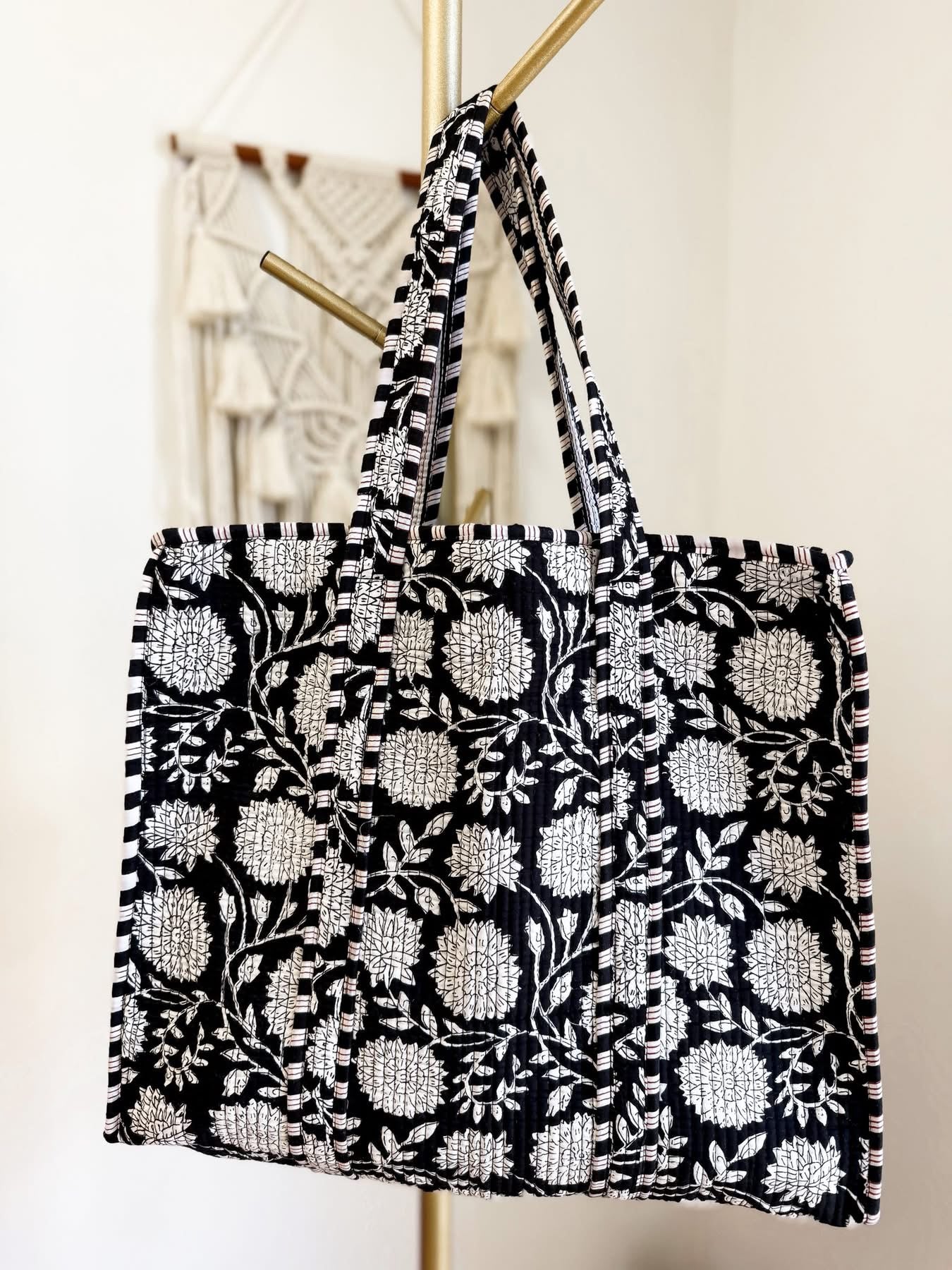 Midnight Blooms Quilted Bag