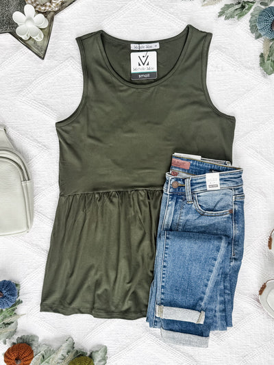 IN STOCK Renee Ruffle Tank - Olive