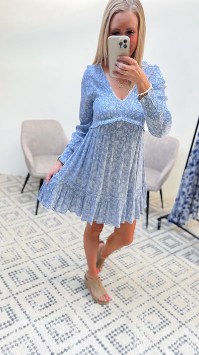 Aida Paisley Dress in Cool Blue