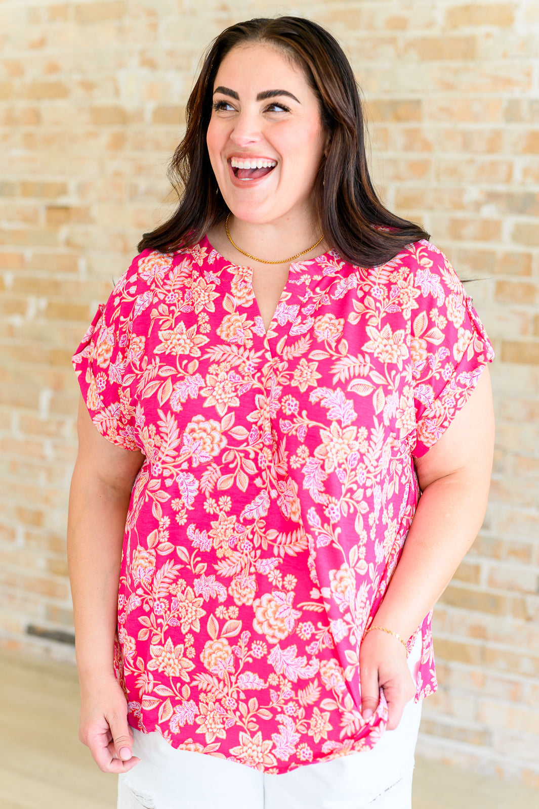 Lizzy Cap Sleeve Top in Pink and Peach Floral