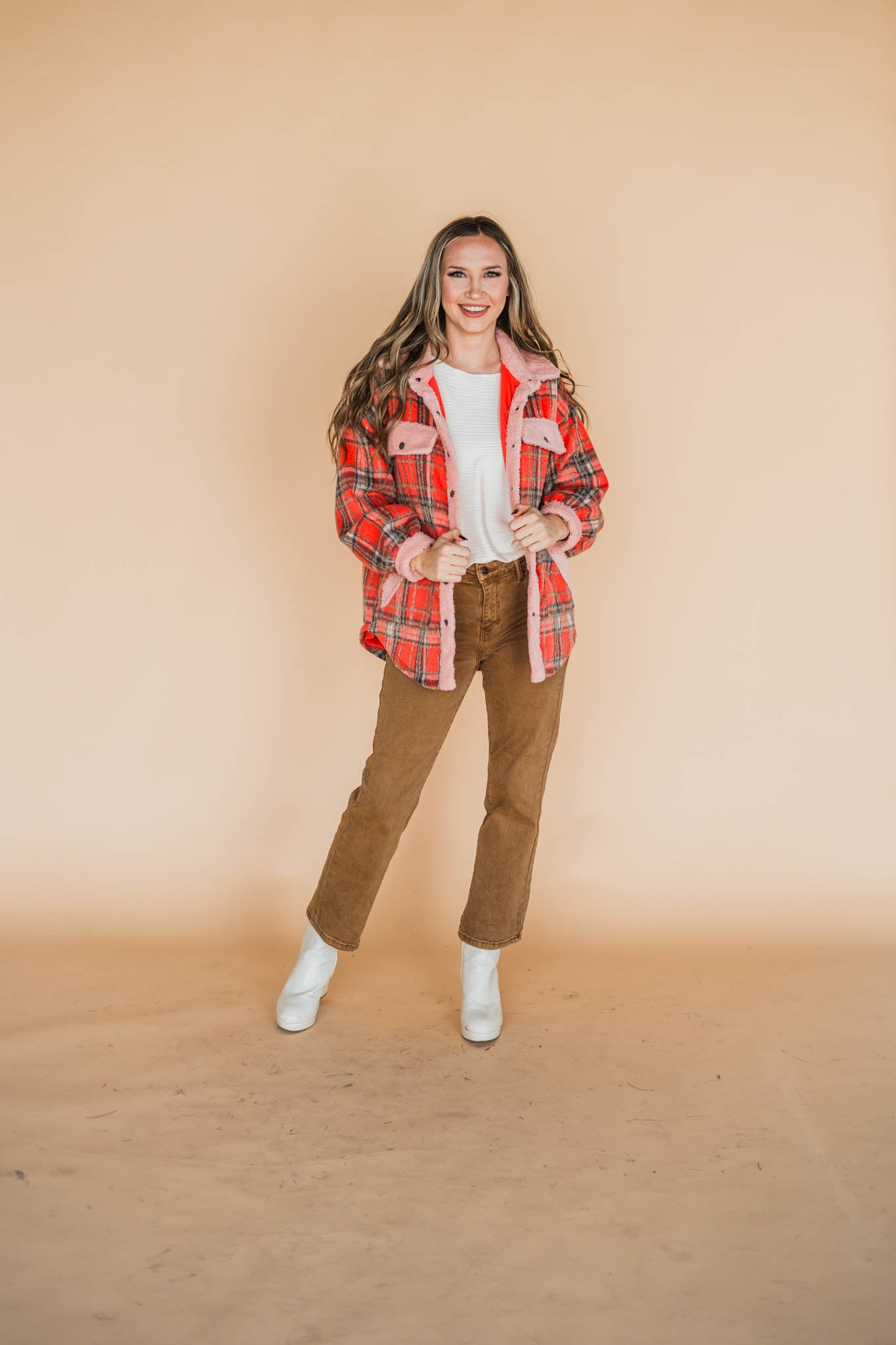 Holiday Spirit Jacket in Red, Tan, Charcoal Plaid