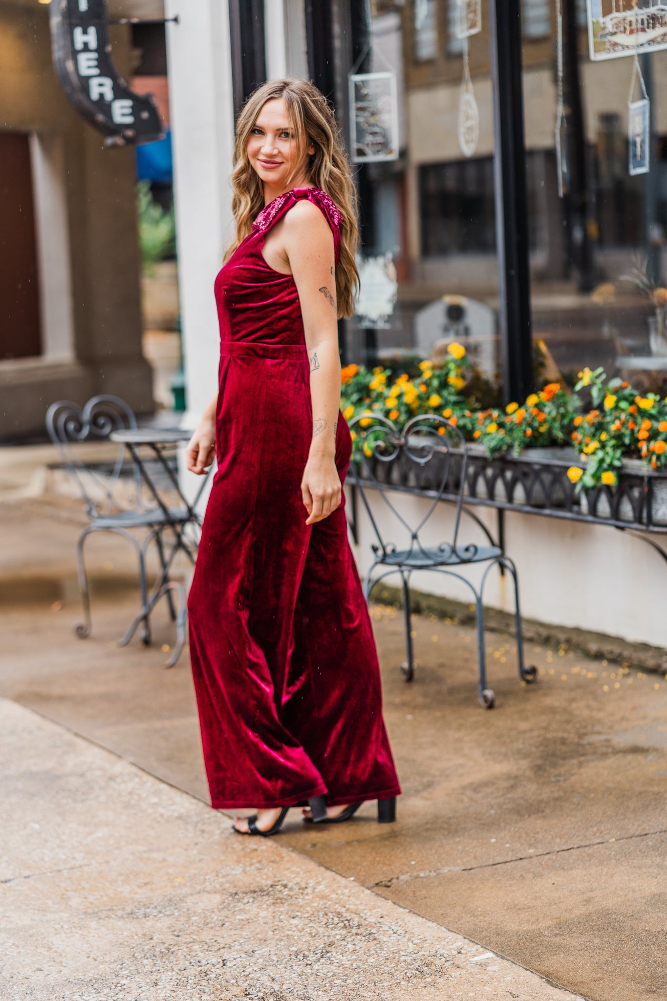 Velvet Jumper with Shoulder Sequin Bow