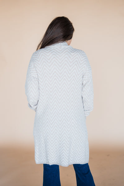 Ivory Cozy Heathered Chevron Shawl Cardigan