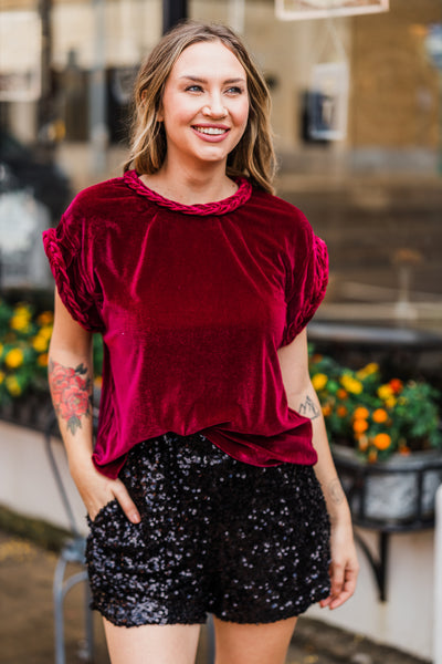 Ruby Velvet Cap Sleeve Holiday Top