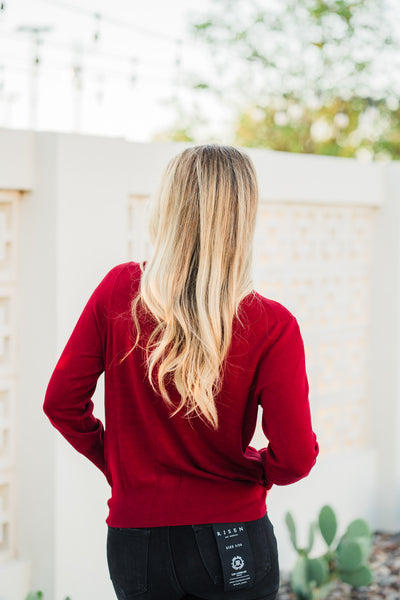 Signature Button Cuff Top- Merlot