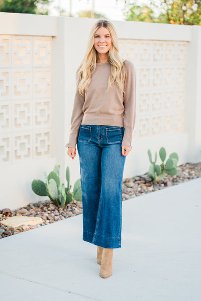 Signature Button Cuff Top- Mocha
