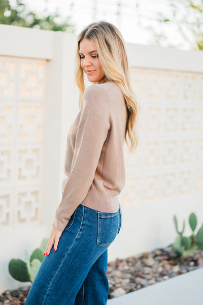Signature Button Cuff Top- Mocha