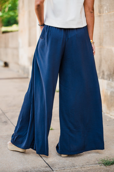 Navy Airflow Pleated Wide Leg Pants