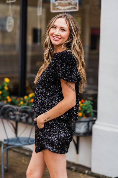 Black Sequin Blouse