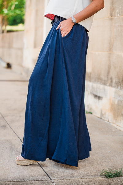 Navy Airflow Pleated Wide Leg Pants