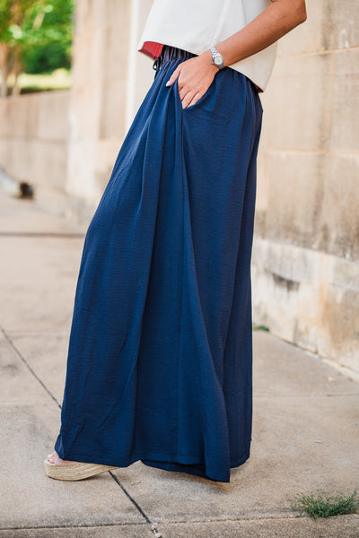 Navy Airflow Pleated Wide Leg Pants