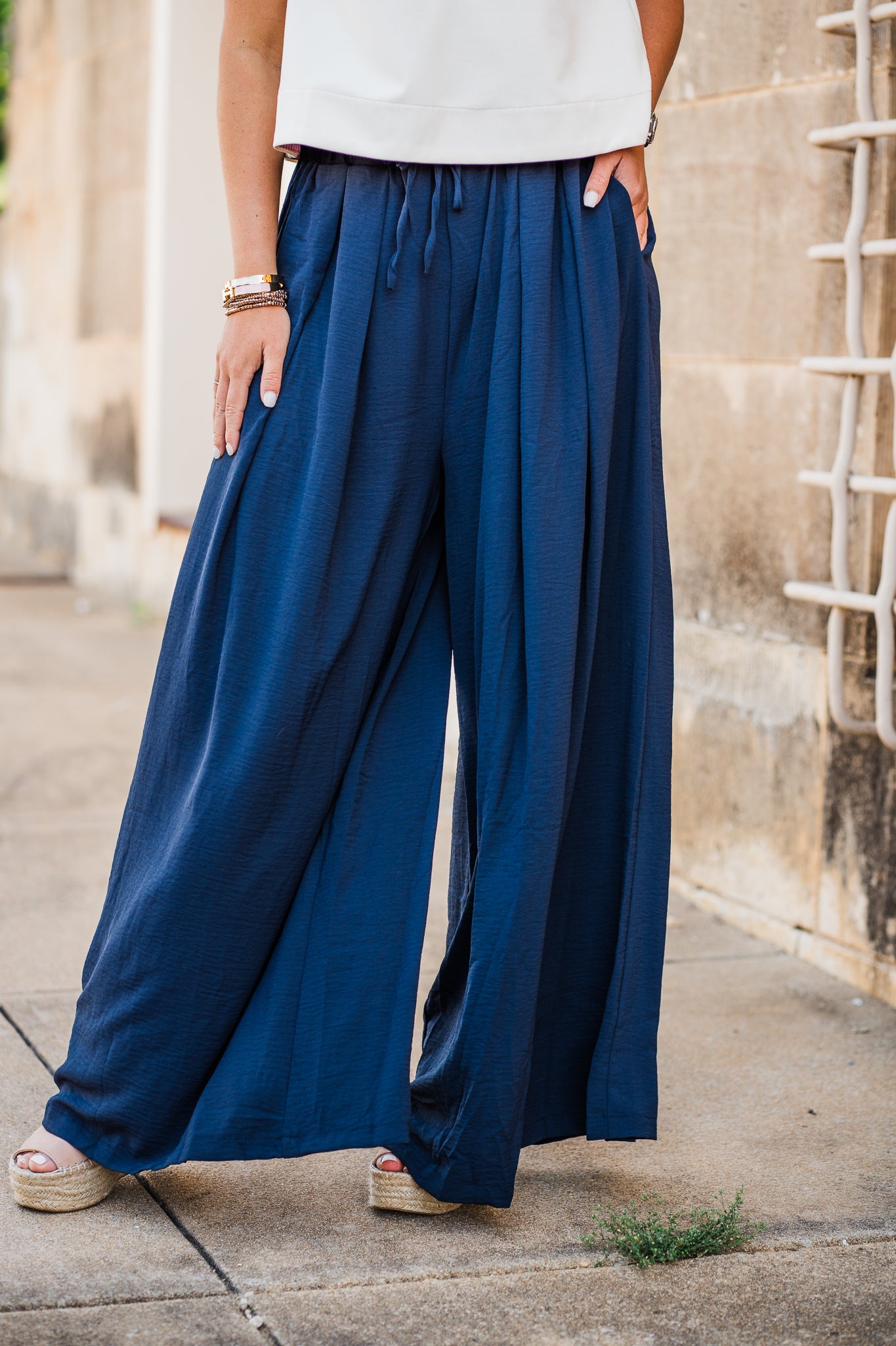 Navy Airflow Pleated Wide Leg Pants