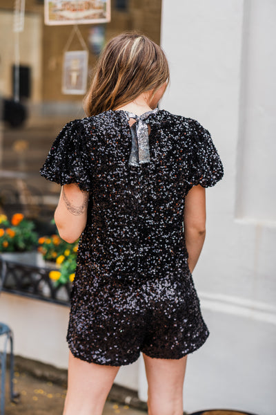 Black Sequin Blouse