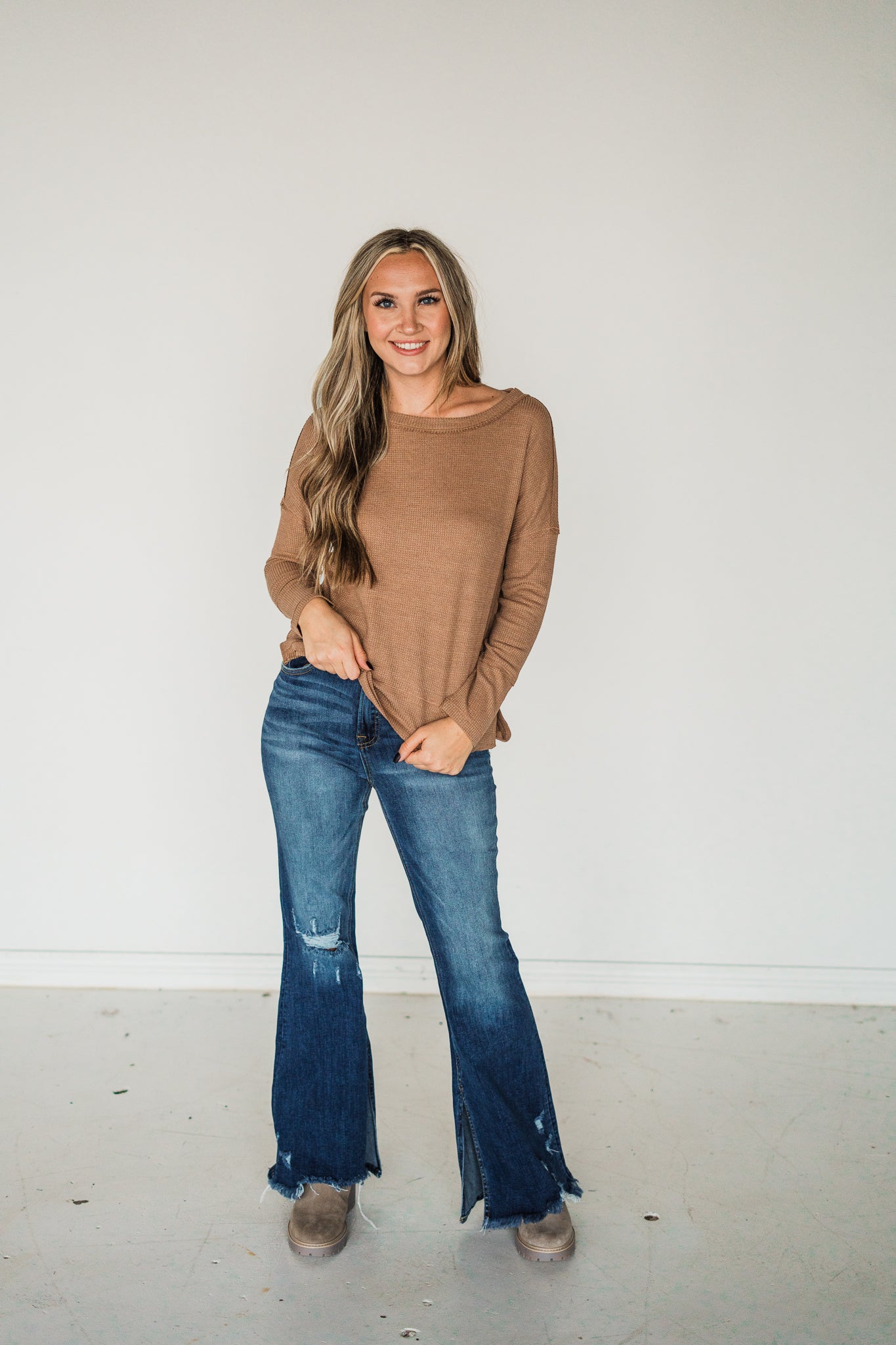 Dusty Camel Thermal Knit Top