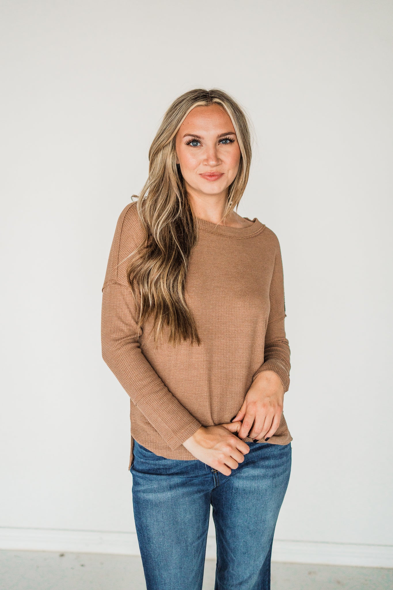 Dusty Camel Thermal Knit Top