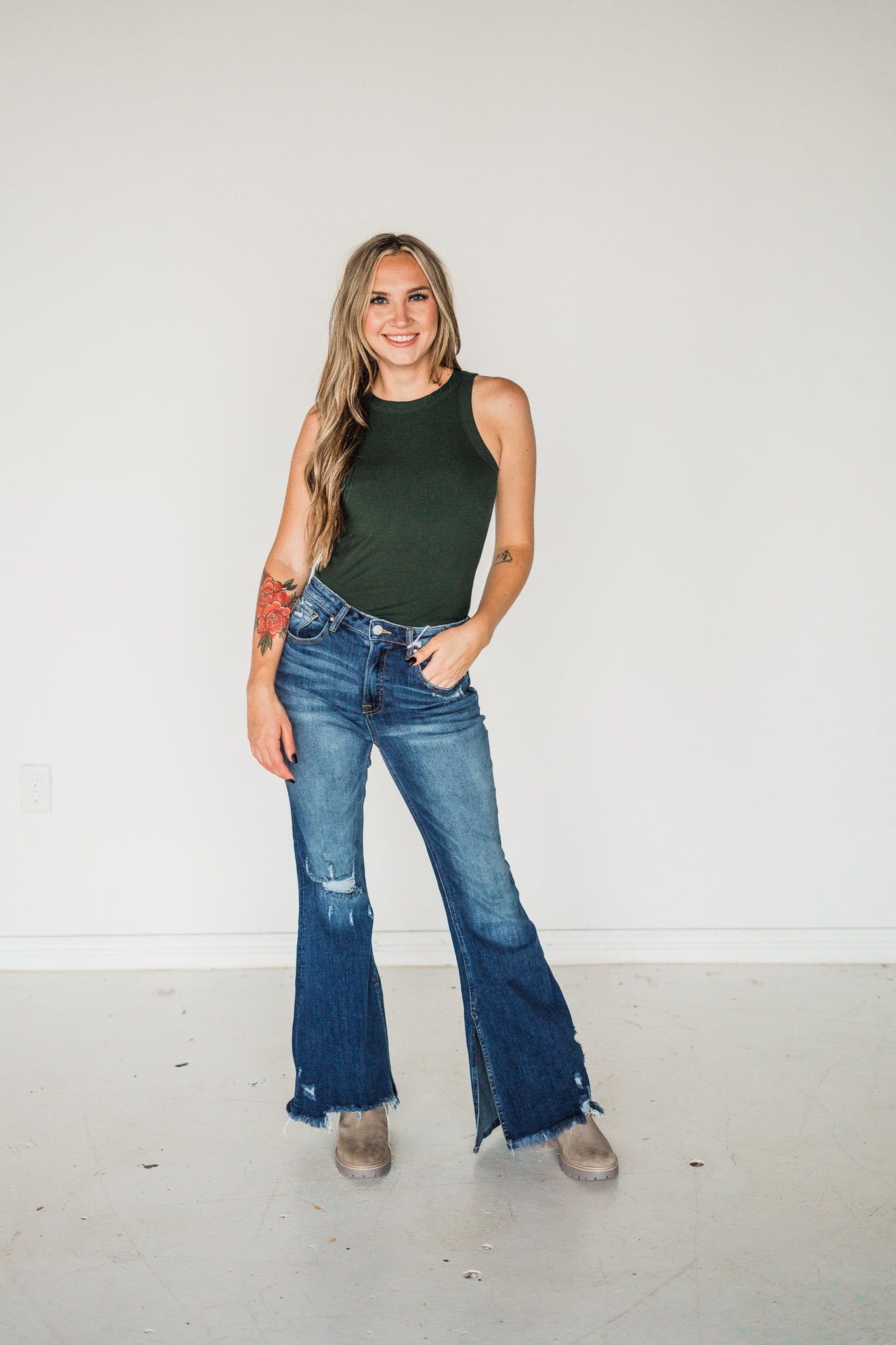 Hunter Green Rib Knit Round Neck Tank
