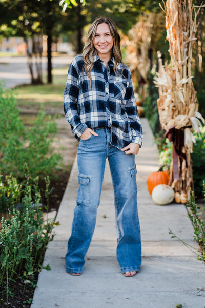 Navy Plaid Long Sleeve Flannel