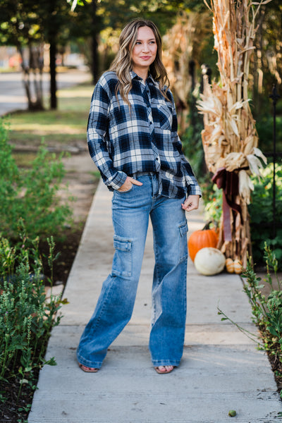 Navy Plaid Long Sleeve Flannel