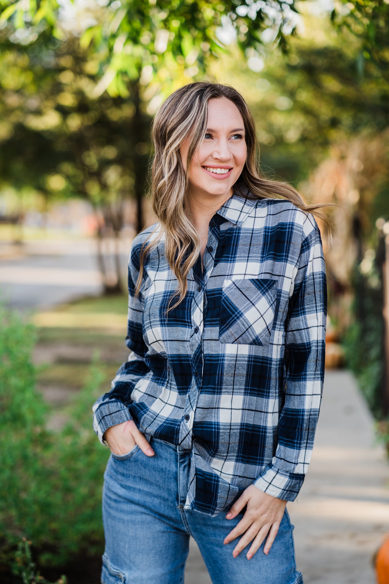 Navy Plaid Long Sleeve Flannel