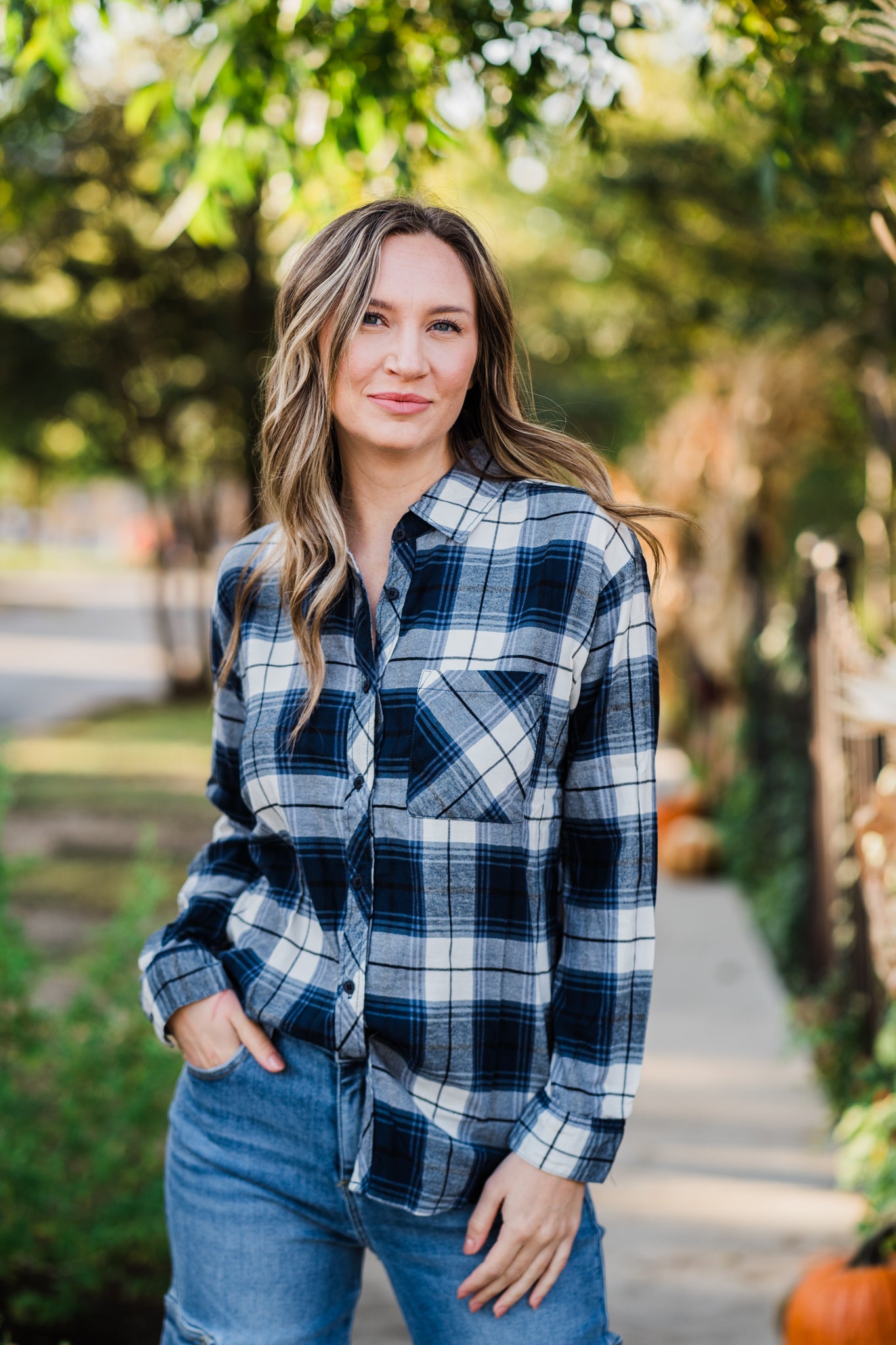 Navy Plaid Long Sleeve Flannel