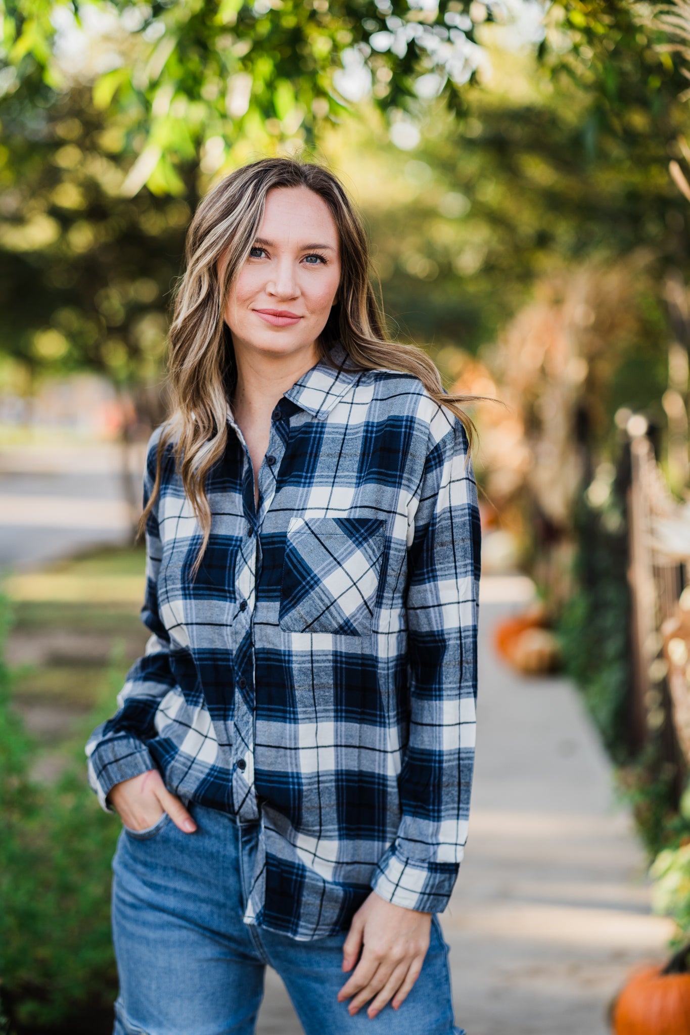 Navy Plaid Long Sleeve Flannel