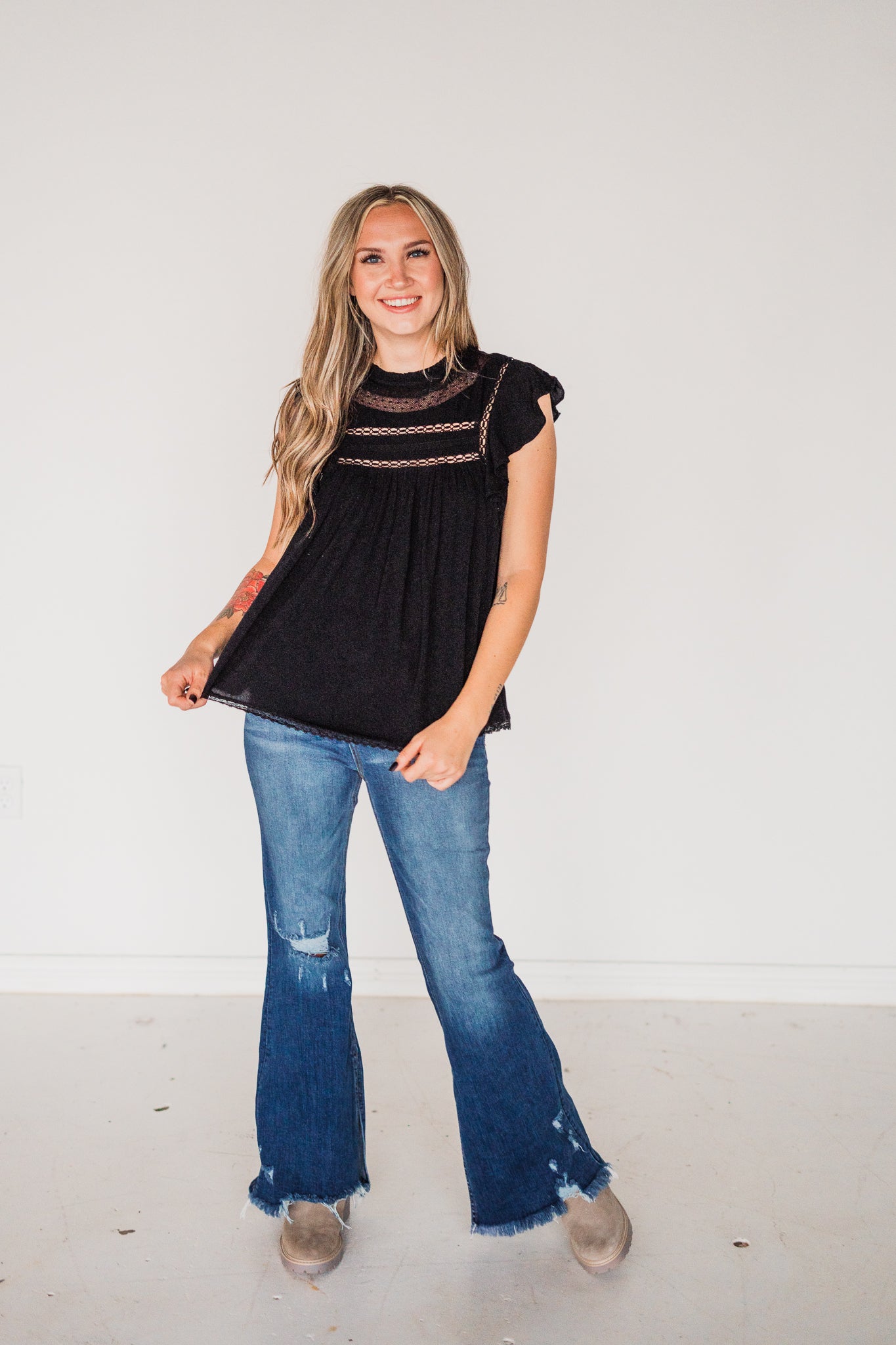 LACE TRIM BABYDOLL PEASANT TOP