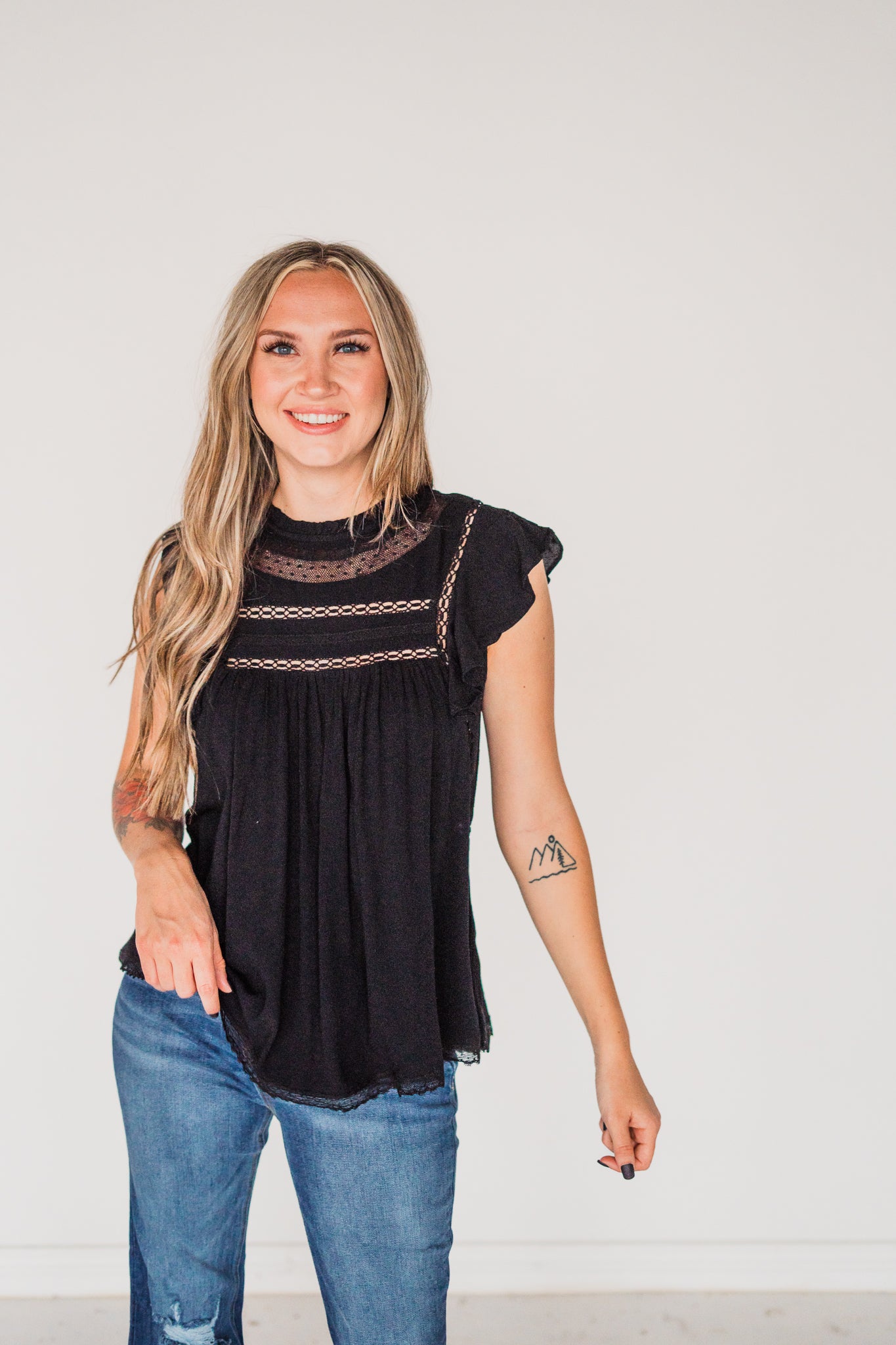 LACE TRIM BABYDOLL PEASANT TOP