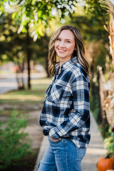 Navy Plaid Long Sleeve Flannel