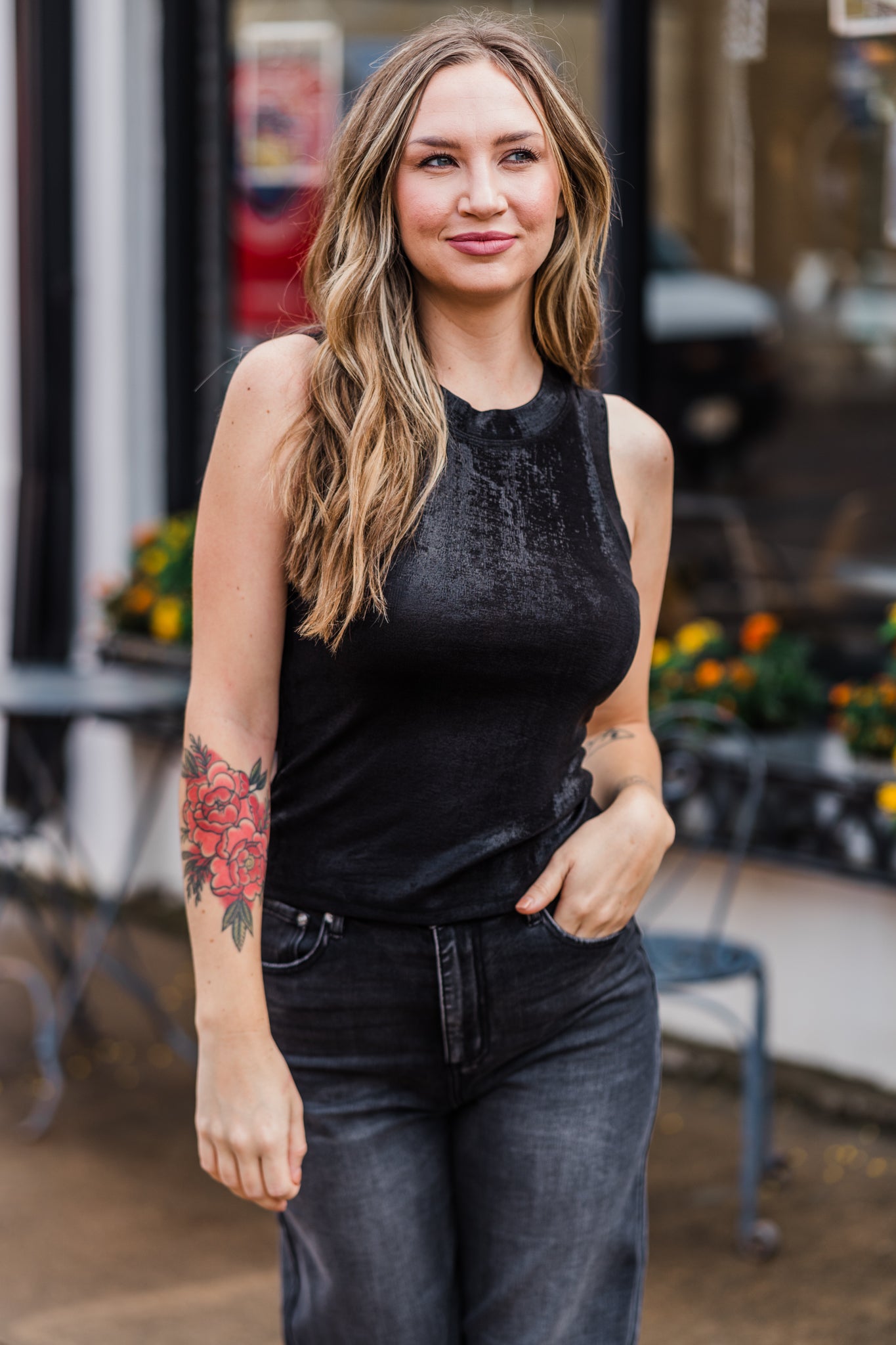 Black Glitter Tank Top