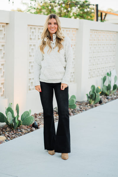 IN STOCK Geometric Button Snap Pullover - Oatmeal