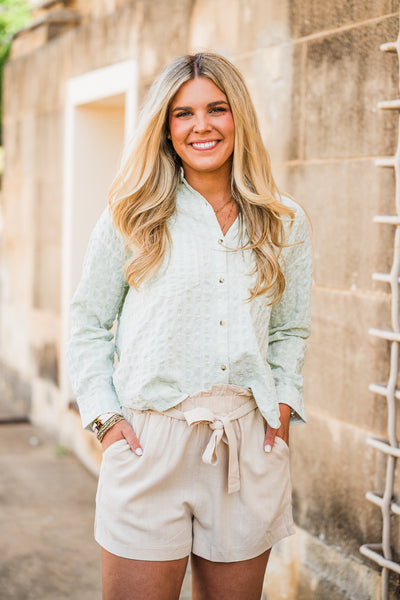 Beige Paper Bag Tie Shorts