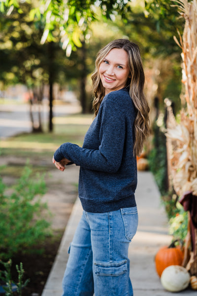 Indigo Crew Neck Pullover Sweater