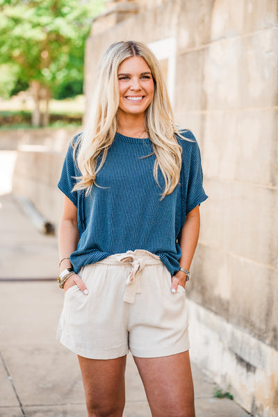 Knit Poncho Top- Navy