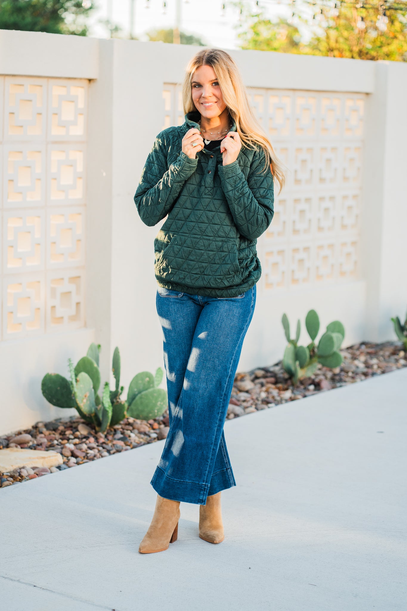 IN STOCK Geometric Button Snap Pullover - Hunter Green