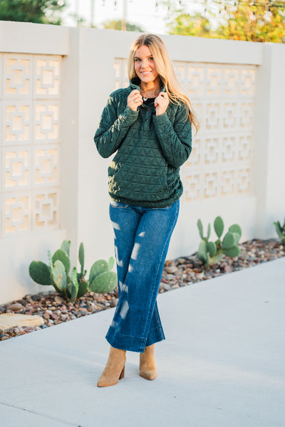 IN STOCK Geometric Button Snap Pullover - Hunter Green