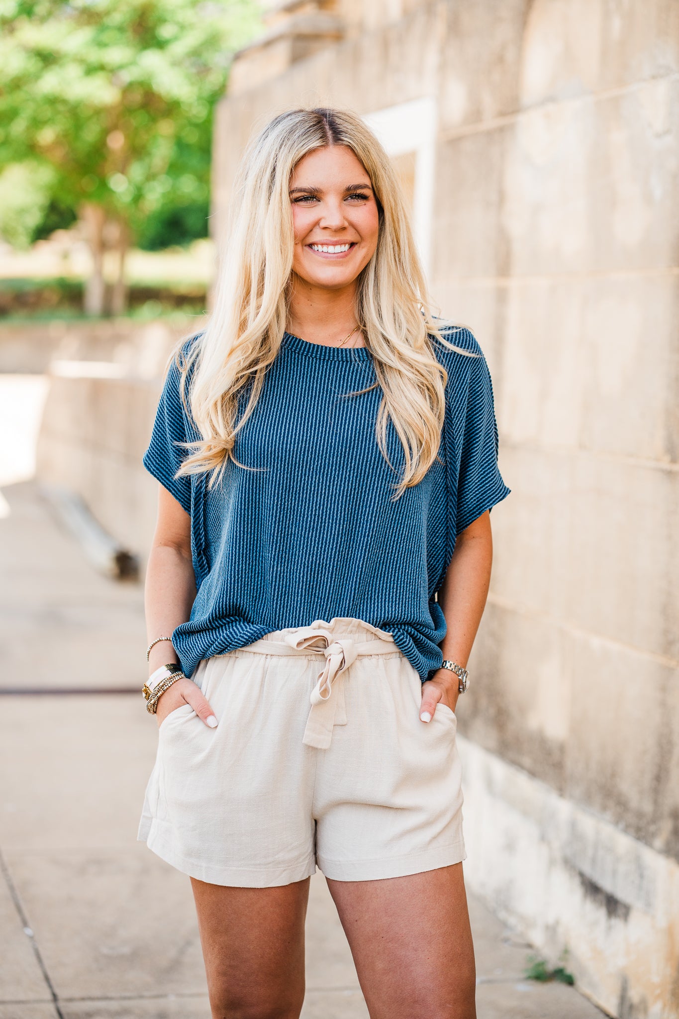 Knit Poncho Top- Navy