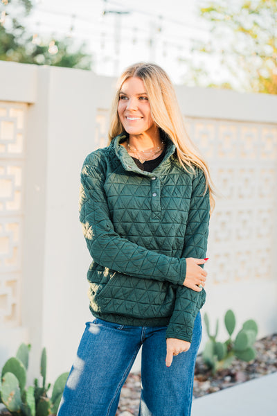 IN STOCK Geometric Button Snap Pullover - Hunter Green