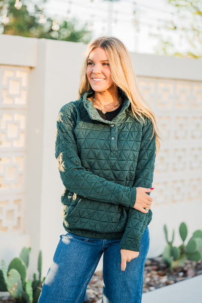 IN STOCK Geometric Button Snap Pullover - Hunter Green