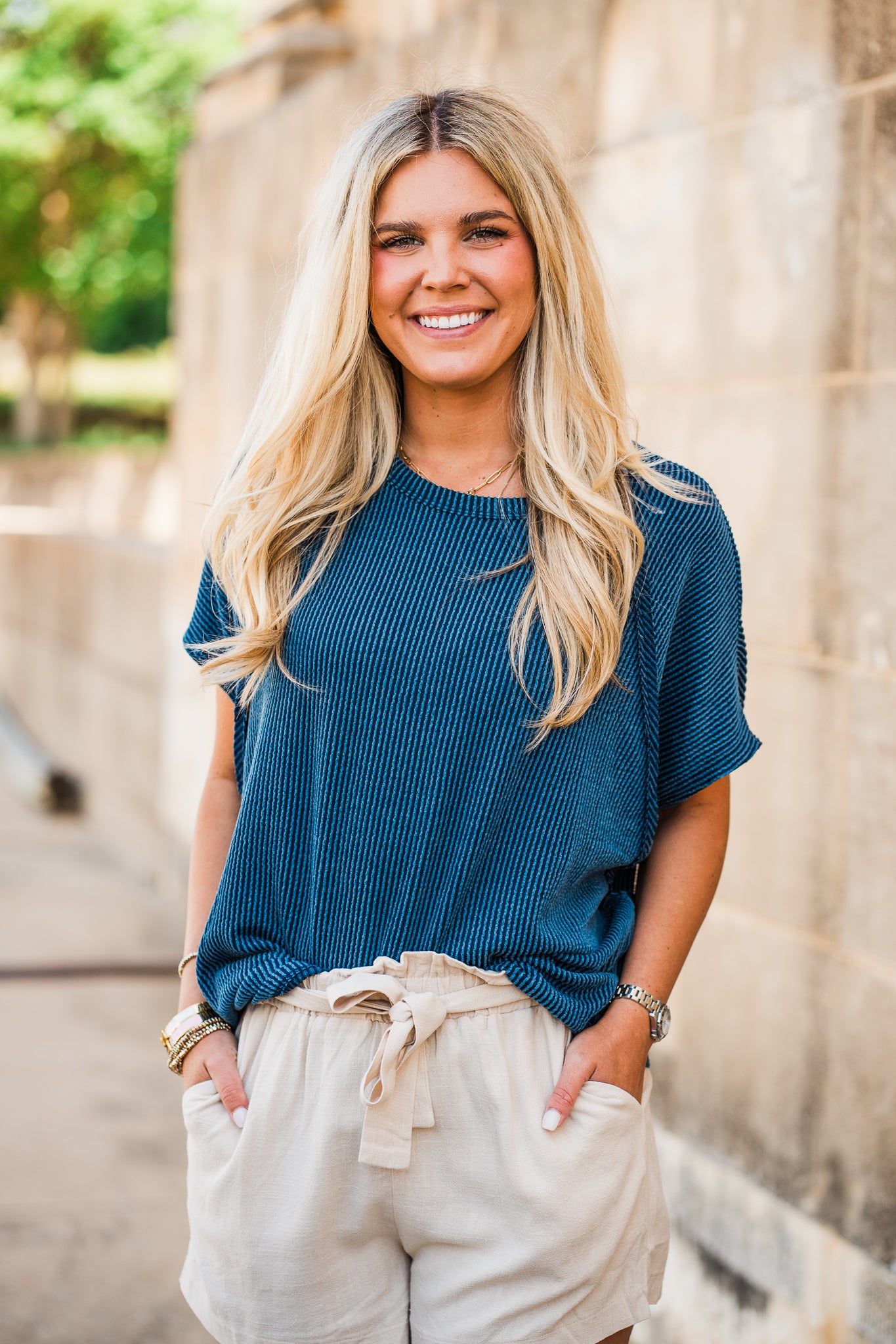 Knit Poncho Top- Navy