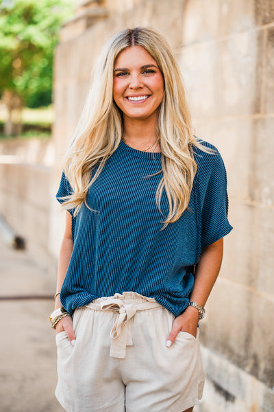 Knit Poncho Top- Navy