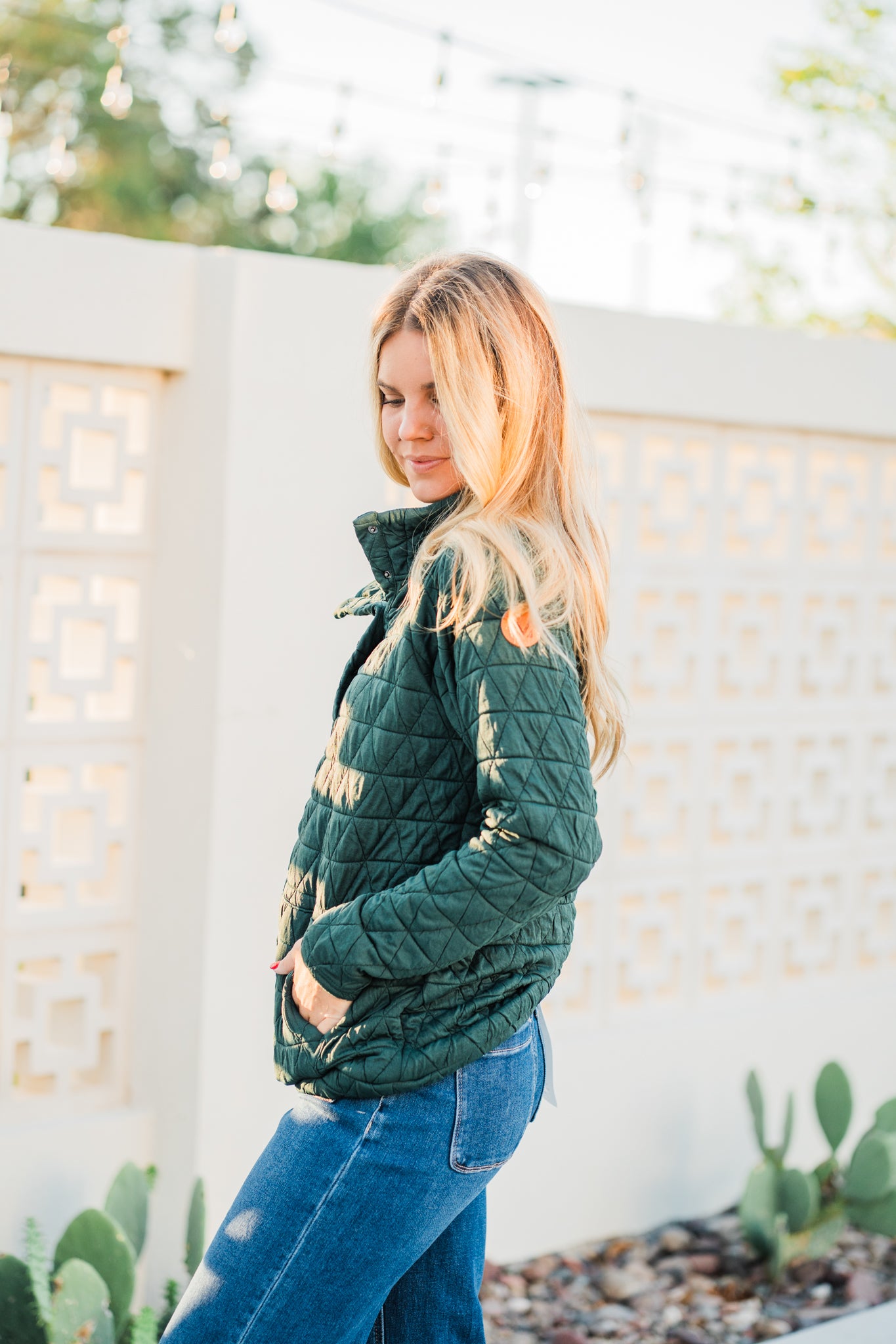 Geometric Snap Pullover- Hunter Green