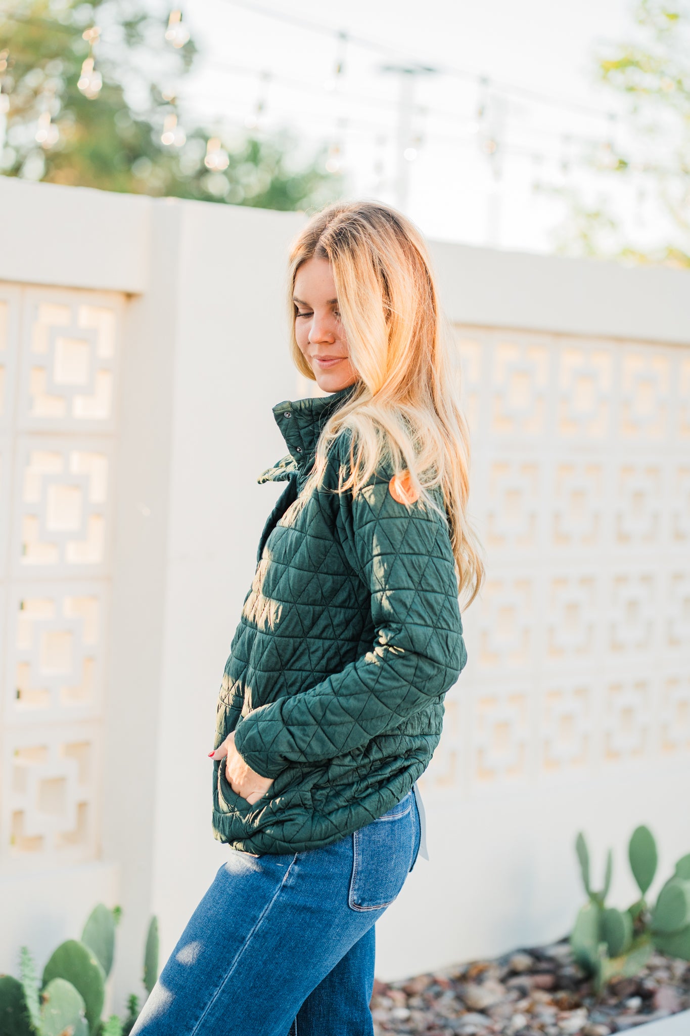 IN STOCK Geometric Button Snap Pullover - Hunter Green