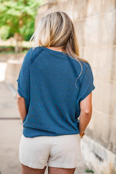 Knit Poncho Top- Navy